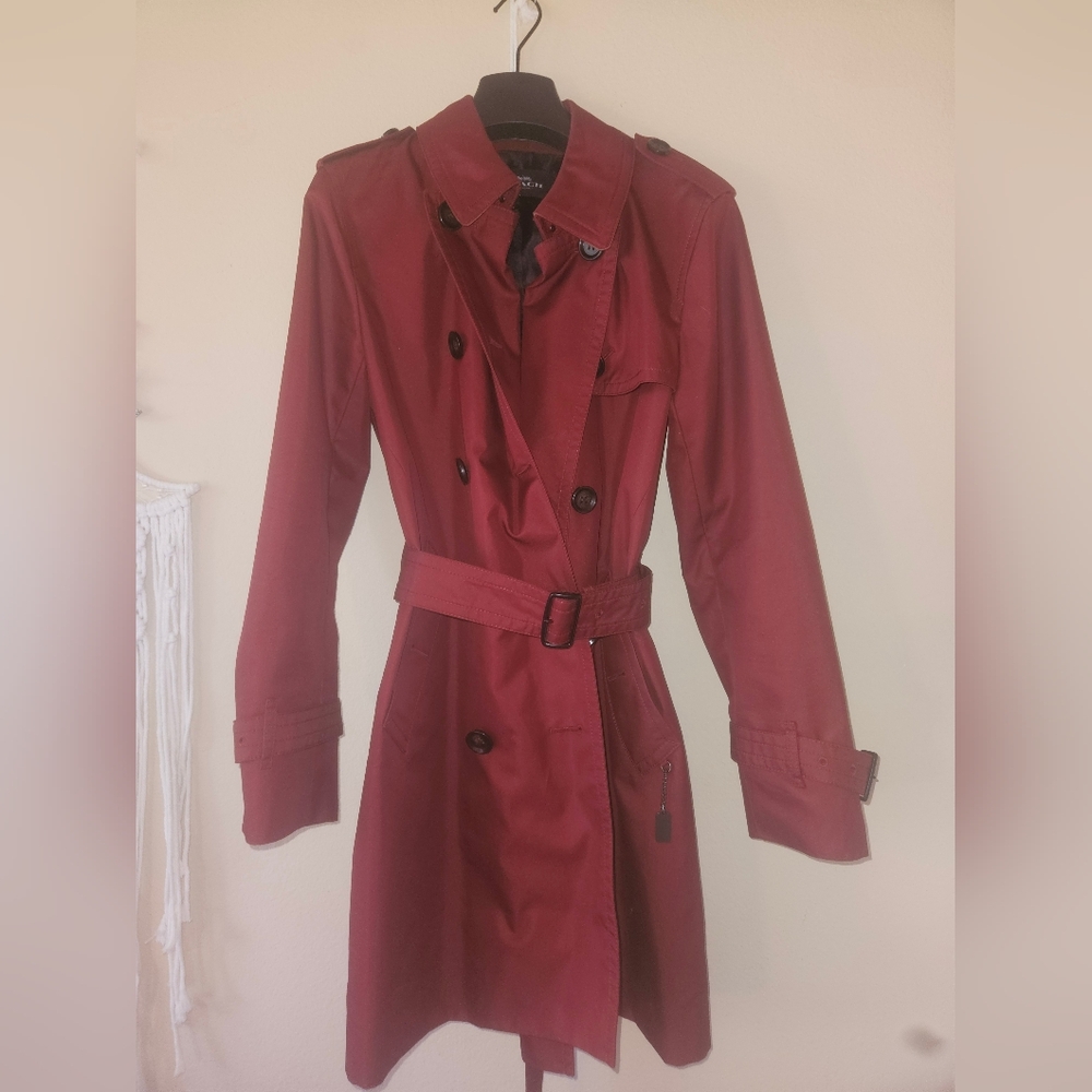 Coach Red Trench Coat Classic Belted Design